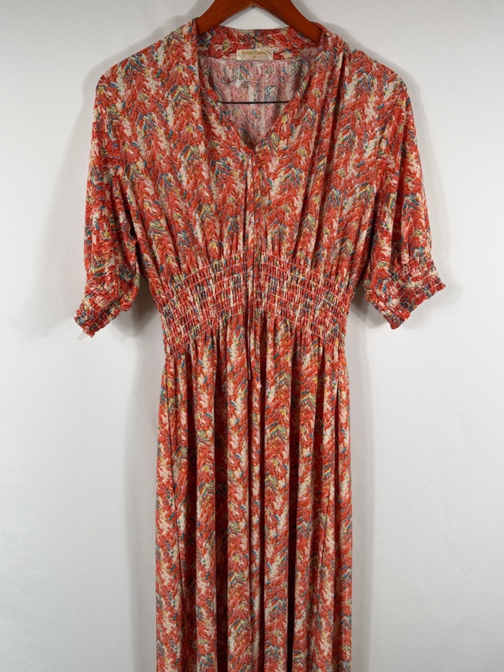 Seven Islands Women's Coral Multi-Print Smocked Waist Maxi Dress. Size 2X. Flowy